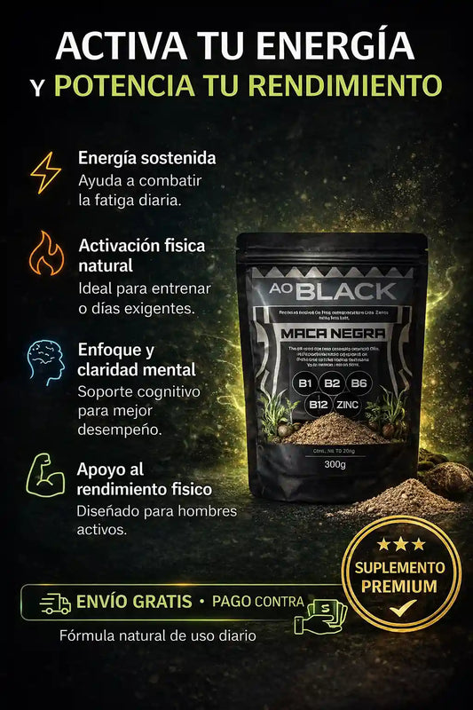 AO BLACK™️ – Maca Negra Natural para Energía y Potencia Masculina