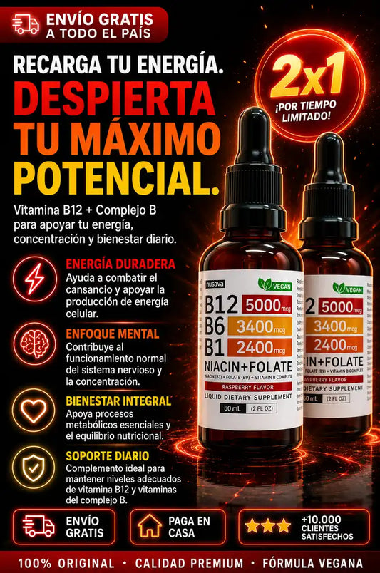 Nusava™️ – Complejo Líquido de Vitaminas B12, B6 y B1 para Energía, Enfoque y Vitalidad
